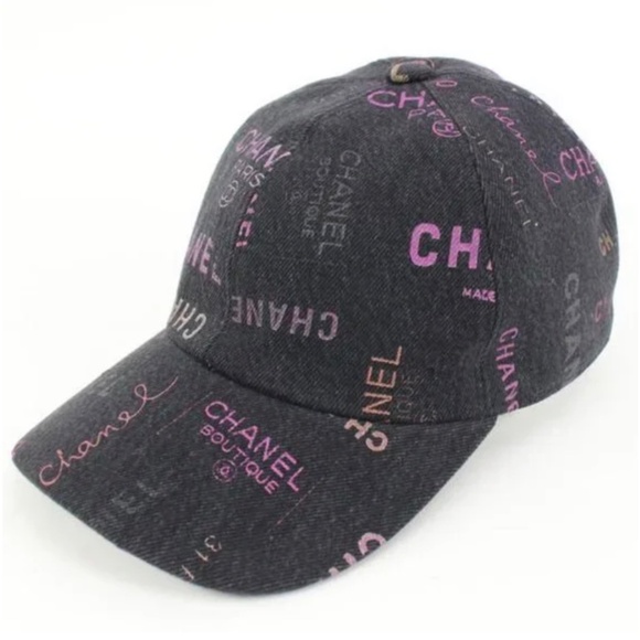 Chanel 22P Black Denim x Pink CC Logo All Over Baseball Cap - Picture 9 of 9